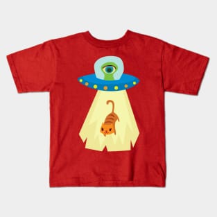 UFO cat abduction Kids T-Shirt